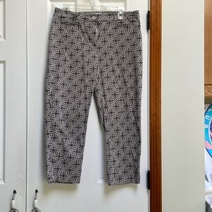 Talbots ankle pants, navy and ivory pattern, EUC